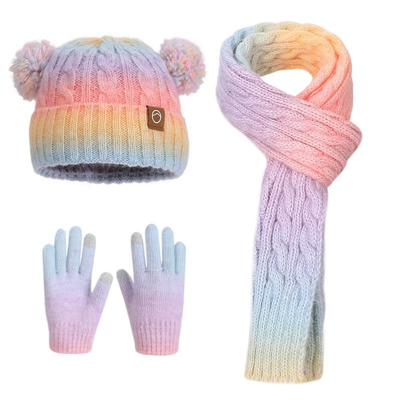 Kids Winter Hat Scarf Gloves Set Warm Fleece Lined Knit Beanie Ear Protection Unisex Toddler Baby Boys Girls