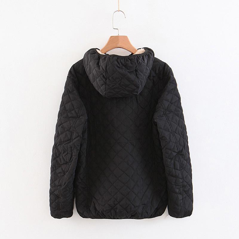 Зимняя одежда, облегающая и утягивающая клетчатая шерстяная овечья шерсть с капюшоном, утолщенная теплая хлопковая куртка для женщин больших размеров