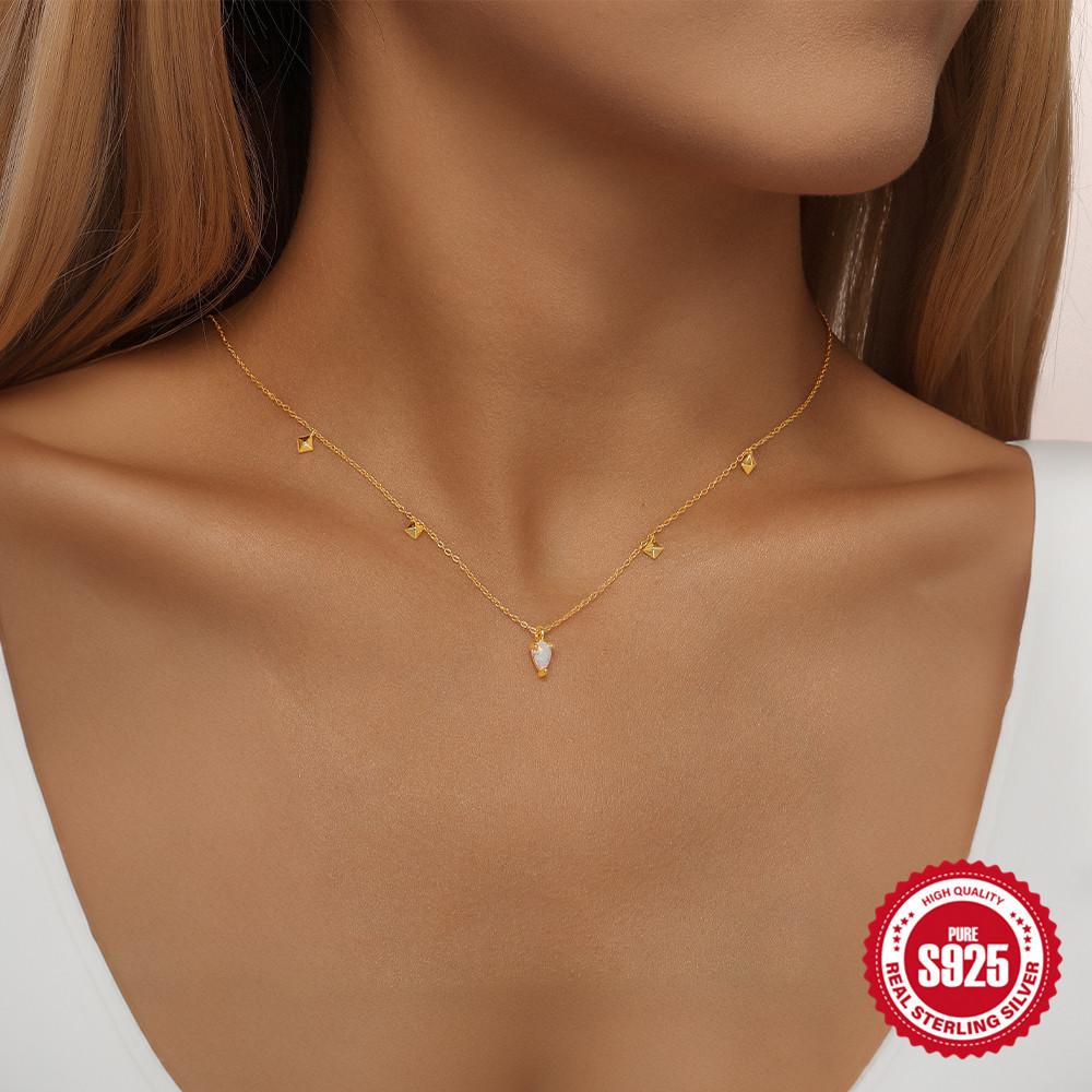 Стильное и простое Ins-стиль серебро 925 пробы, многослойное ношение, тетрагональная звезда, опал, инкрустированное бриллиантами, женское повседневное колье