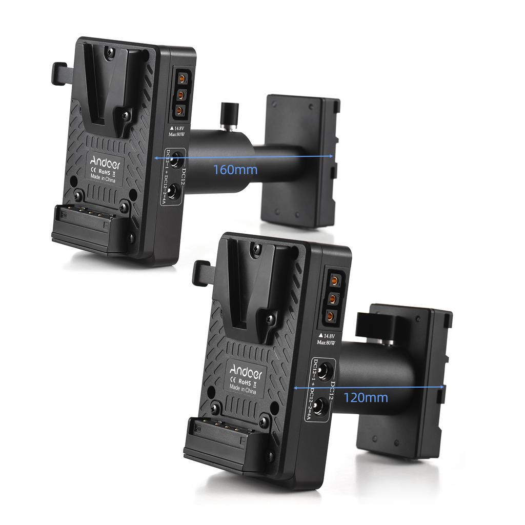 Andoer V-Lock V Mount Battery Plate To BP-U Dummy Battery Adapter with Adjustable Rod Replacement