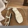 Сандалии женские летние новые модные повседневные туфли на плоской подошве с перекрестными шнурками роскошные открытые носки гладиаторы женские пляжные шлепанцы римские туфли