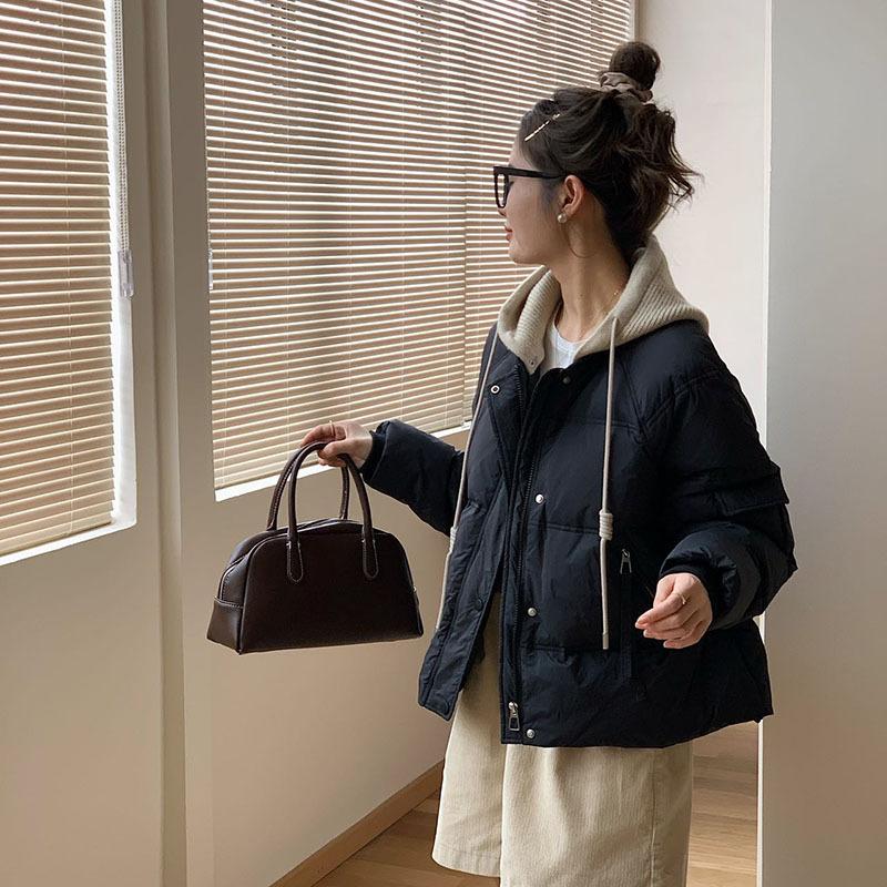 Съемная вязаная шапка-пуховик женская короткая зимняя 2024 новая утолщенная теплая маленькая белая куртка на утином пуху