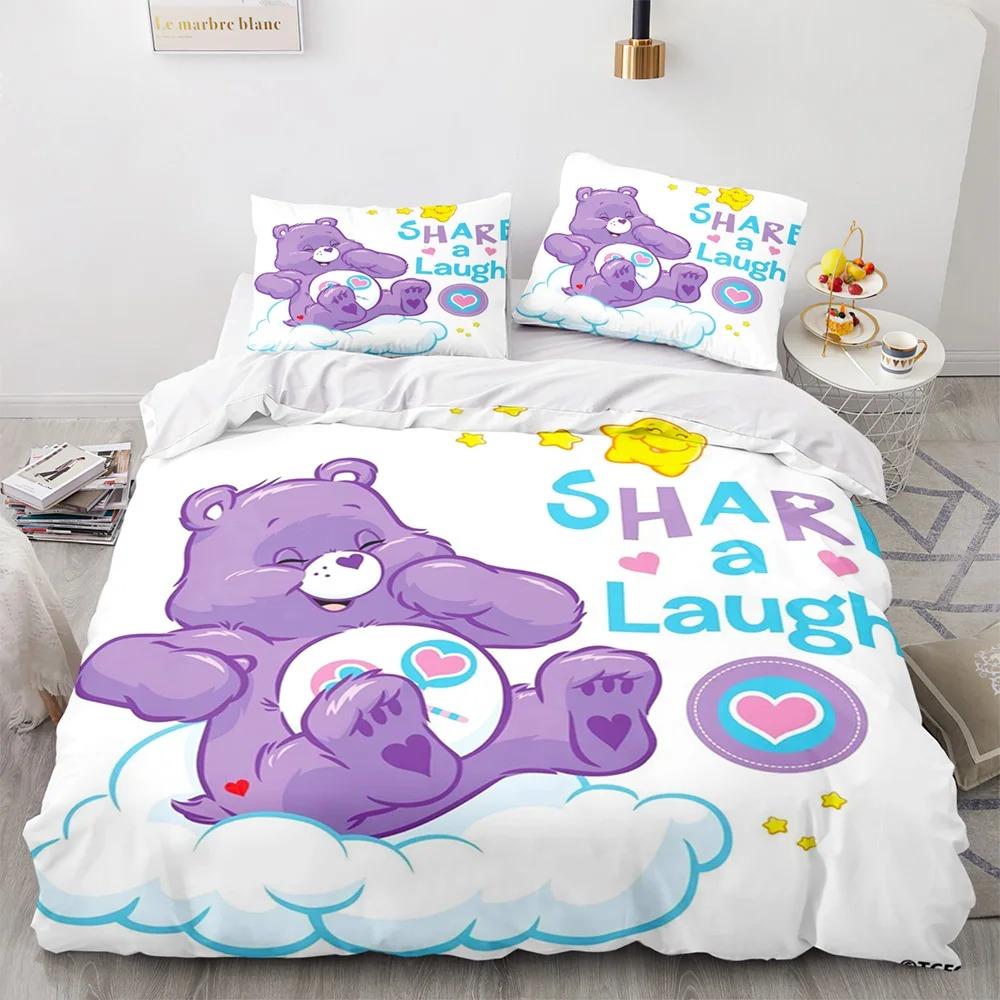 Мультяшный Аниме Набор Пододеяльника Care Bears Каваий Carebears Покрывало Наволочки Комплект Детского Постельного Белья Декор Полный Размер Королевы Королевский Размер