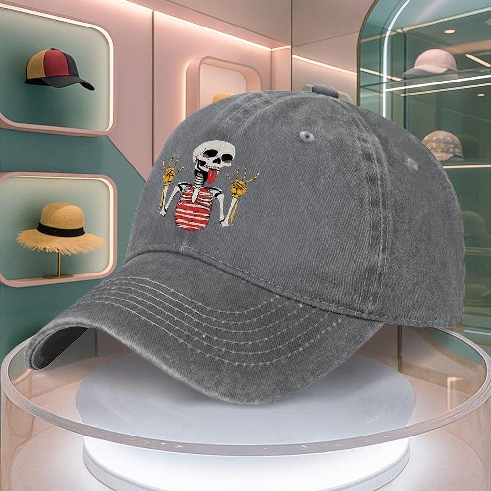 Mens Skull Tongue Print Baseball Cap Vintage Curved Brim Dad Hat Adjustable Snapback Unisex Outdoor Casual Hat