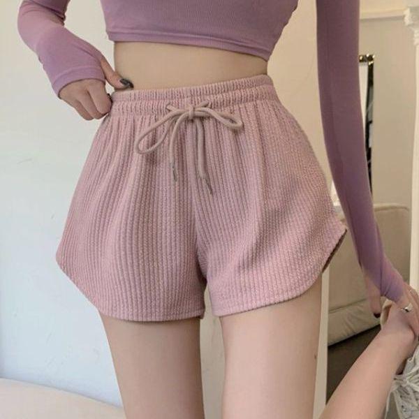 Женские спортивные шорты вафельной текстуры с высокой посадкой - Свободные, повседневные, летний фитнес-стиль