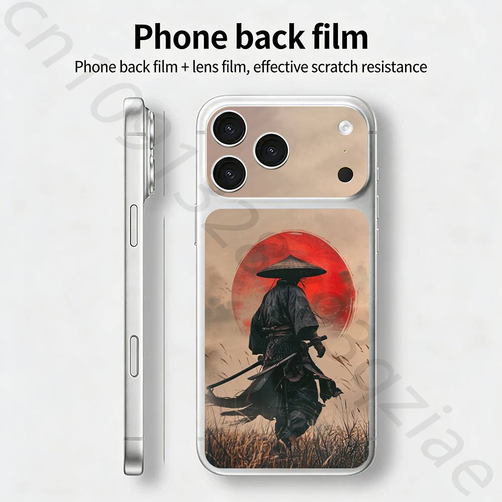 Японский Бусидо Самурай Для iPhone 17 pro Max /17 pro Полное Покрытие Наклейка Кожаная Обертка 3D Цветная Задняя Защитная Пленка-Наклейка