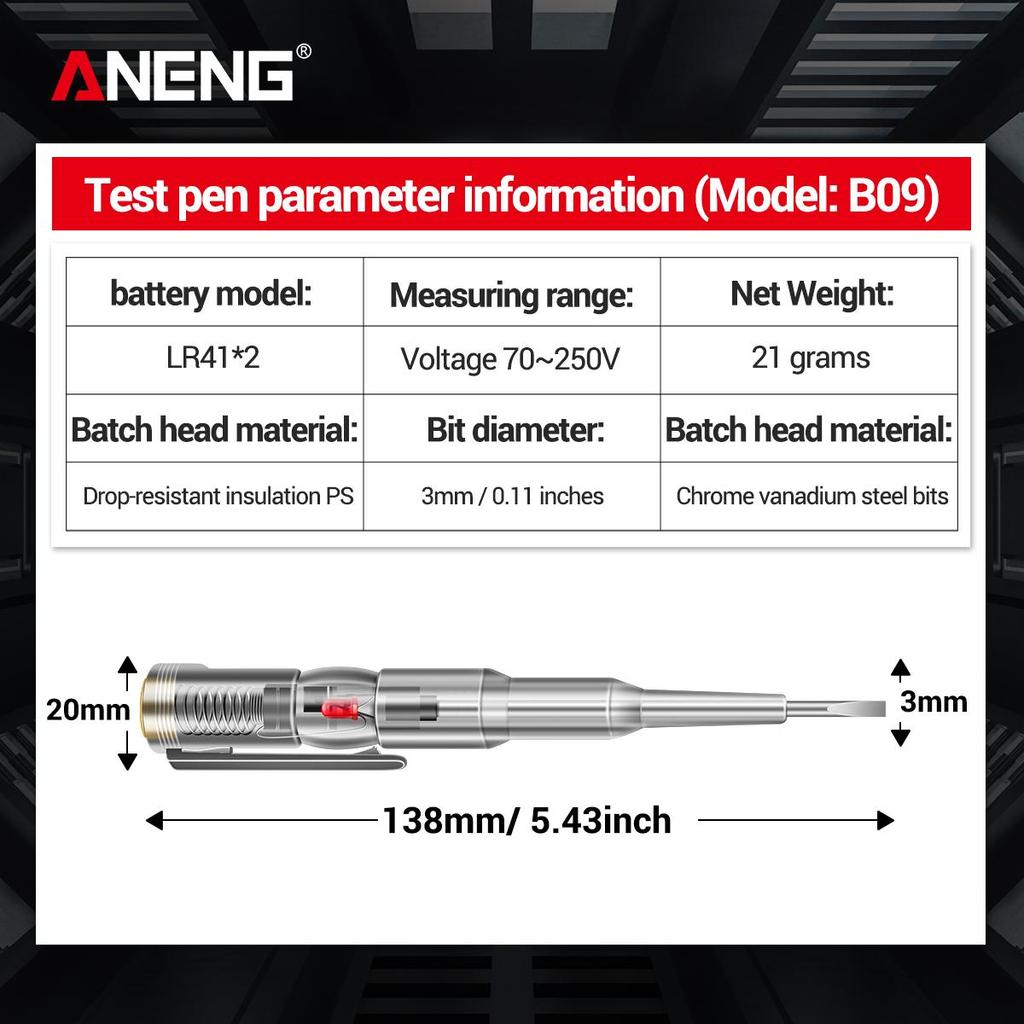 Aneng B09 электрическая тестовая ручка, отвертка с одним словом, бесконтактная индукционная интеллектуальная индикаторная лампа напряжения, тестер, ручка, инструмент