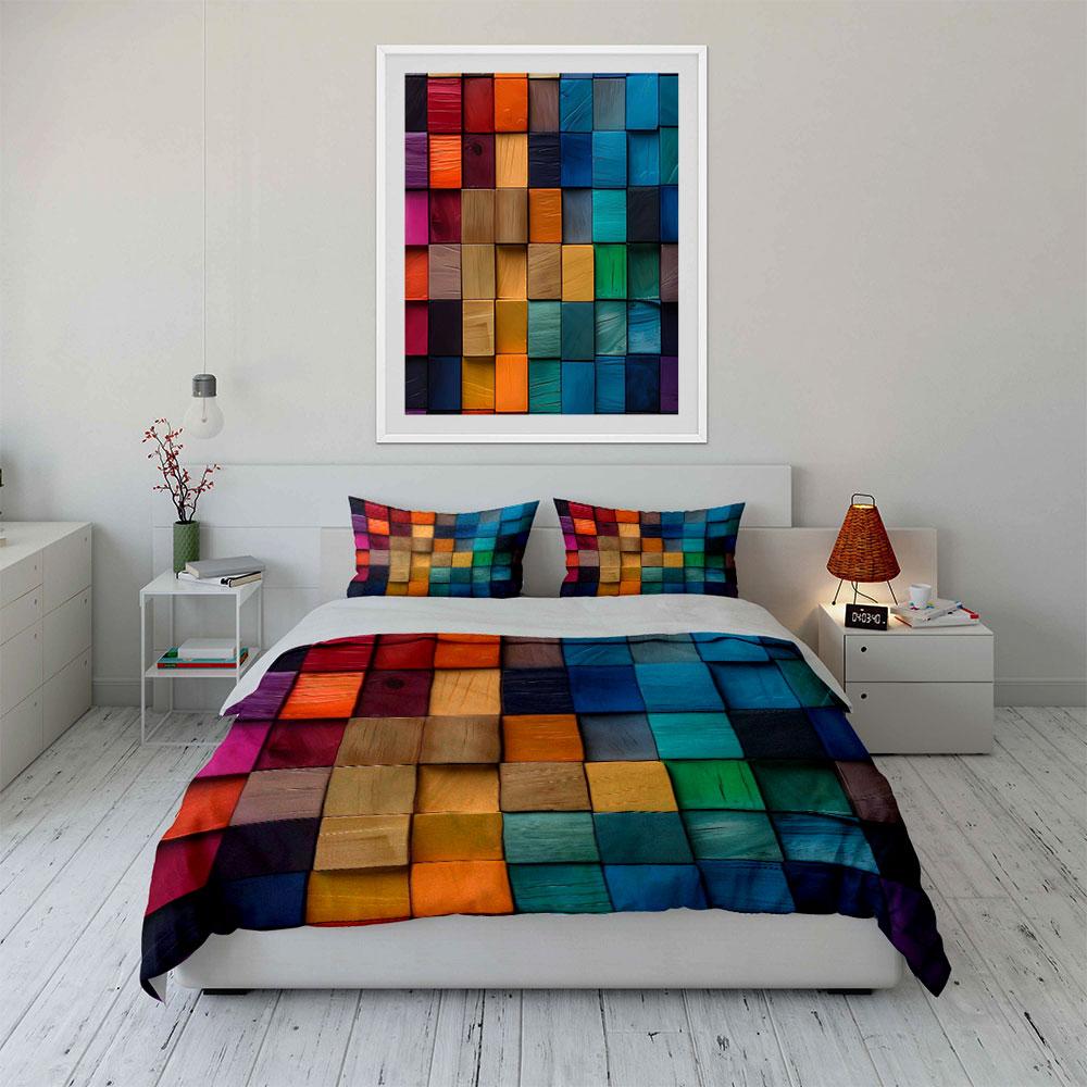 Colorful Geometric Blocks Set Bedding Duvet Cover Set Duvet Cover Pillowcases (1 * Duvet Cover 2 * Pillowcases, without duvet insert)