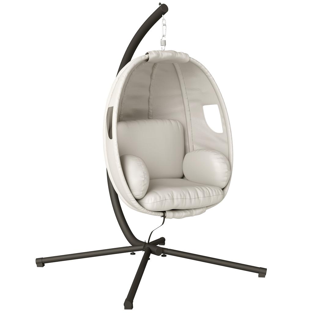 Hanging Chair with Frame, Foldable Hanging Basket with Thick Seat Cushions Adjustable Height Safety Belt up to 120 kg