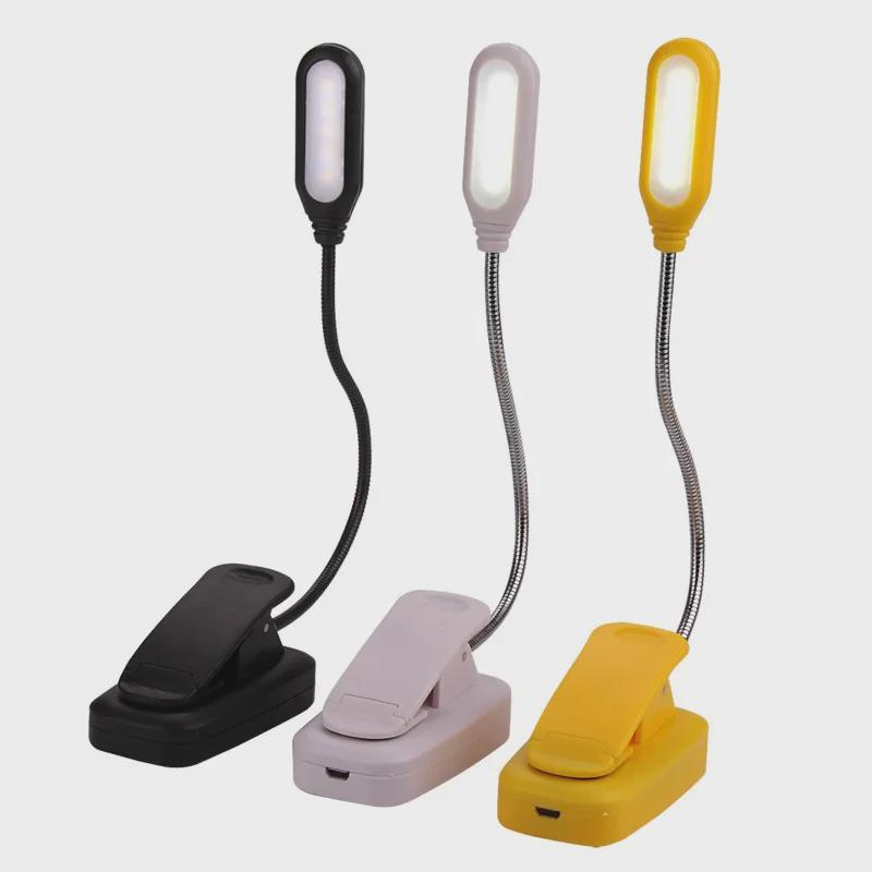 Светодиодная настольная лампа с зарядкой через USB, защита глаз для студентов, прикроватная лампа для чтения с зажимом и регулируемым шлангом
