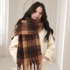 Maillard Style Brown Imitation Cashmere Scarf Women's Winter Senior Sense Tassel Mohair Thickened Scarf Student New