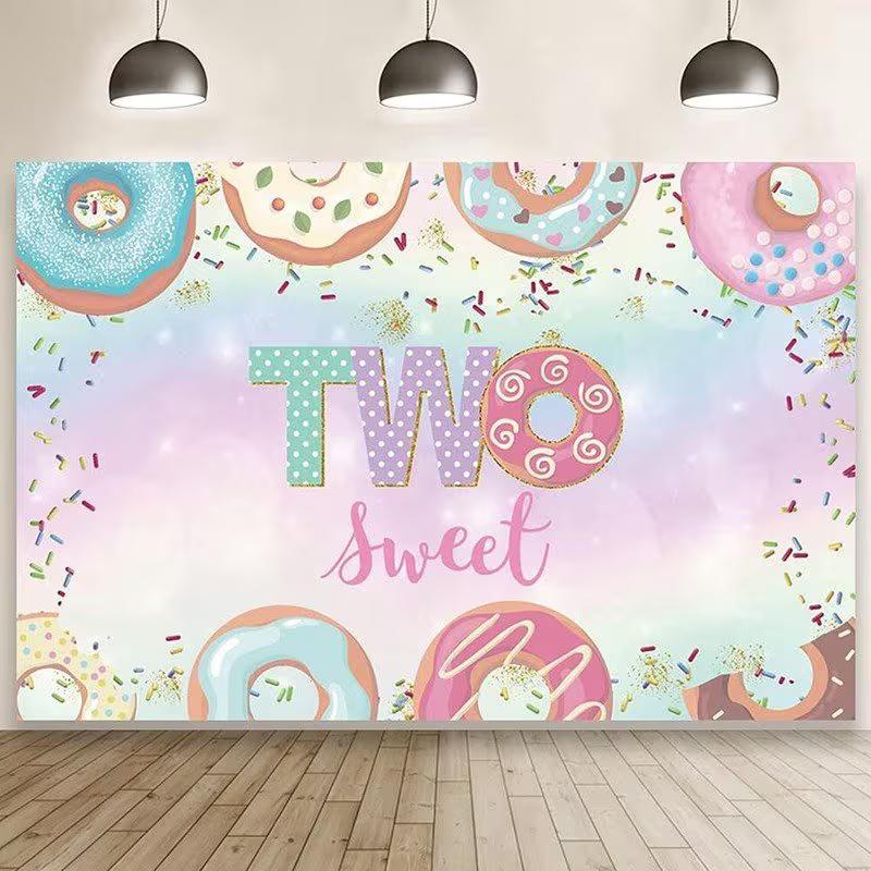 2D "Two Sweet" Donut Themed Birthday Backdrop for Studio, Photoshoot & Wall Decor