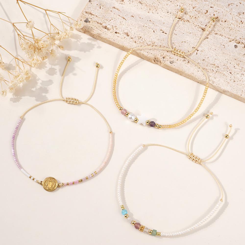 Ximang Unisex Star Buddhism Classic 2016 Gemstone Faux Pearl Beaded Bracelet Set Gold Plating Accents Adjustable Size