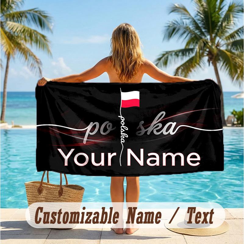 Custom Text Beach Towel, Soft Absorbent Swimming Multi-use TowelPoland