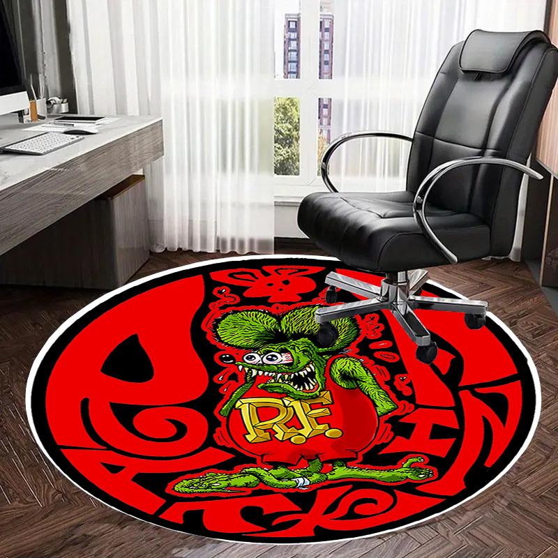 1 шт. Круглый ковер с рисунком Rat Fink, Изготовлен из полиэстера, Идеально подходит для украшения офисных стульев, гостиных