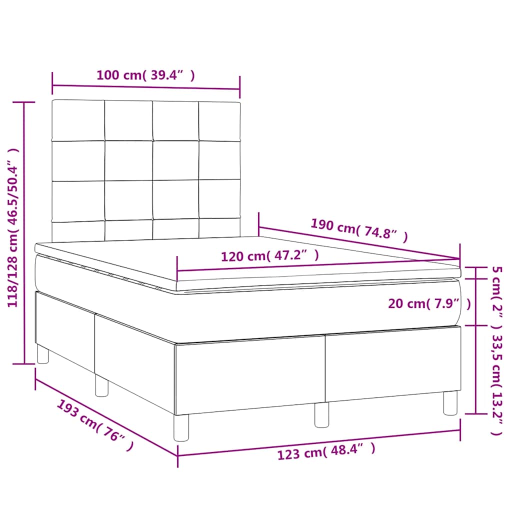 Box Spring Bed with Mattress & Blue LED 120 x 190 cm Fabric