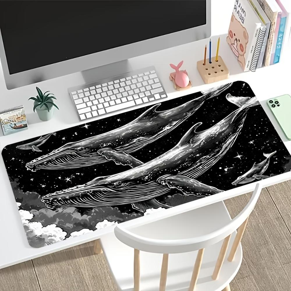 Whale Constellation Extended Gaming Mouse Pad NonSlip Desk Surface Starry Ocean Golden Marine Art Print For Gaming Setup