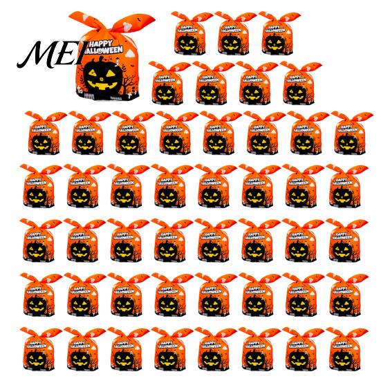 Halloween Souvenir Gift Packaging 48 Pcs Candy Bags, Kids Trick or Treat Goodie Cute Rabbit Transparent Cookie Bags with Drawstrings Ear Small Plastic