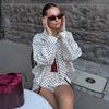 Womens Polka Dot Print Baseball Jacket Loose Fit Long Sleeve Stand Collar Fall 2025
