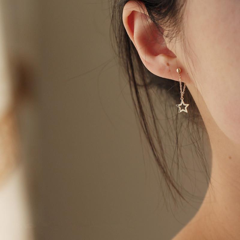 925 Sterling Silver Plated 14k Gold Simple Star Tassel Earrings Women Classic Fashion Wedding Party Jewelry Accessories