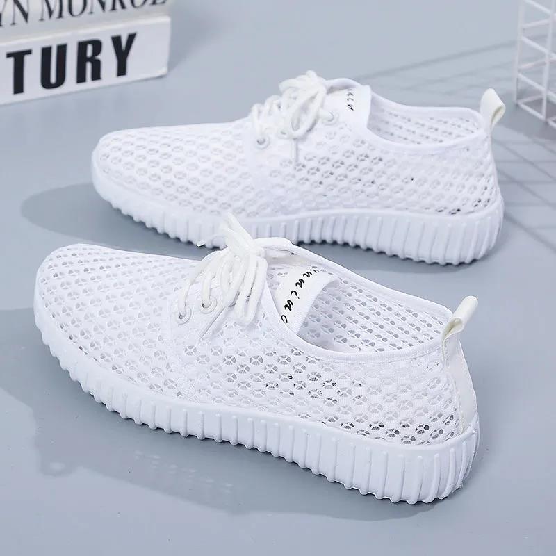 Women Summer Solid Color Shoes Soft Sole Anti-slip All-match Casual Shoes Female Large Size Flat Breathable Mesh Sports Shoes