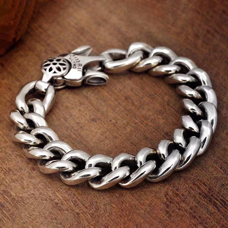 2026 Vintage Simple Good Art 13.5mm Heavy Men's Silver Bracelet Buckle Ring Tide
