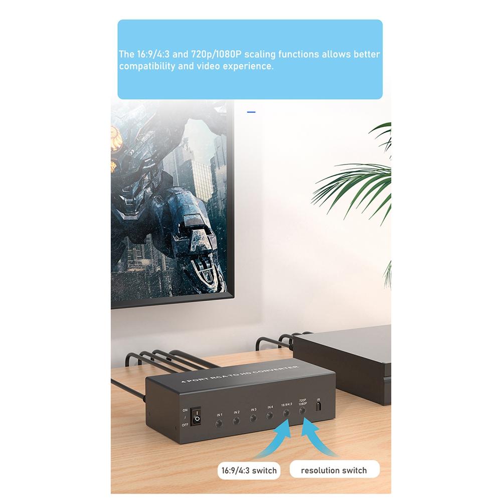 For RCA To -Compatible 1080P Converter Switch 4 In 1 Out Composite AV To -Compatible Scaler Converter