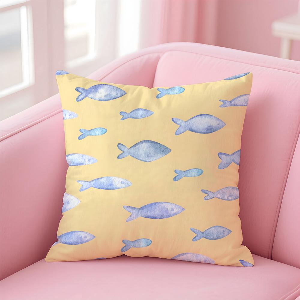 Cute and Childlike fishes Cushion Cover Pillow Case Soft Skin Friendly Fabric Concealed Zipper