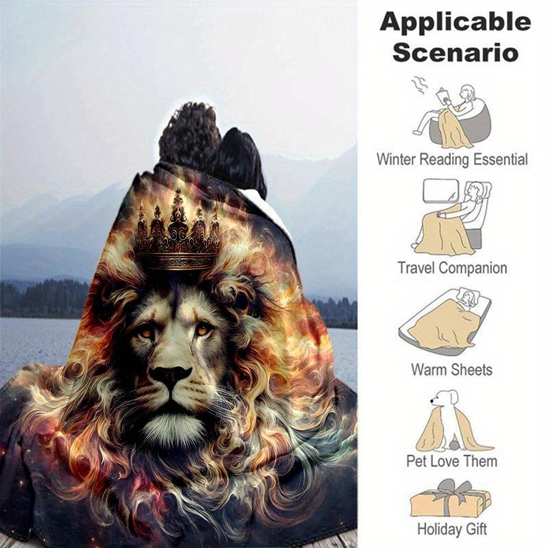 1pc Lion's Crown Amidst Celestial Flames Blanket Seasonal Universal Home Decorative Throw, Living Room, Travel, Camping, Car Blankets