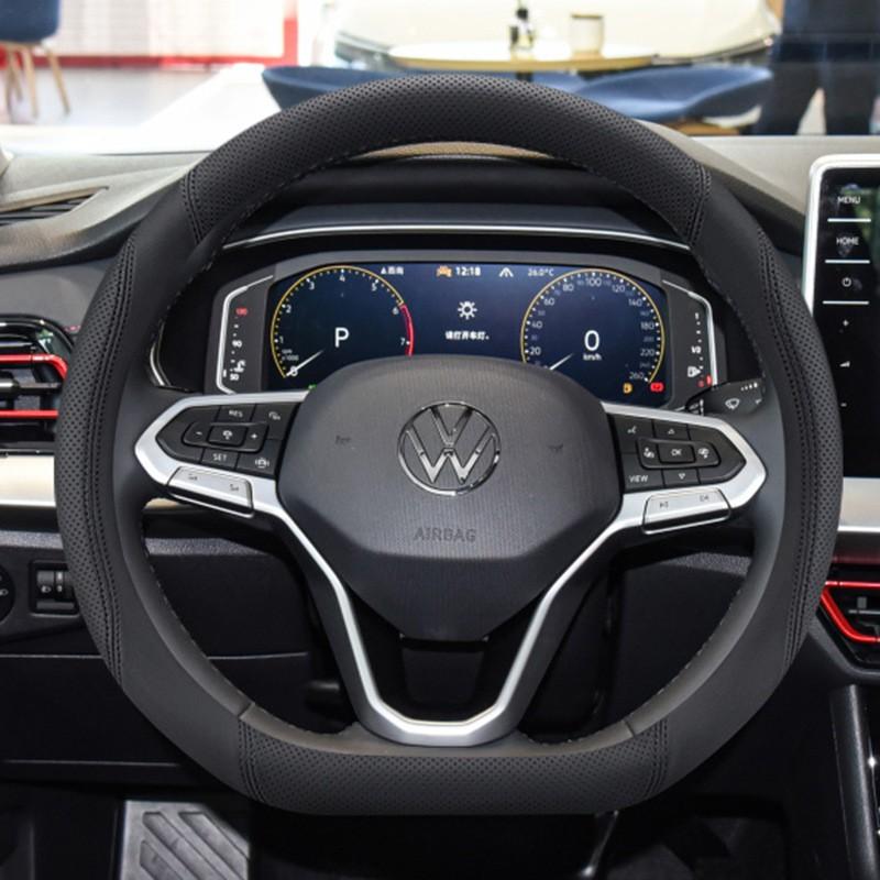 Universal Thin Genuine Leather Steering Wheel Cover VW Polo Plus 38cm Diameter Sport Style All Season