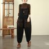 Korean Style Spring Autumn Women Overalls Suspenders Black Print Baggy Denim Wide Leg Pants Vintage Casual Loose Basic Rompers