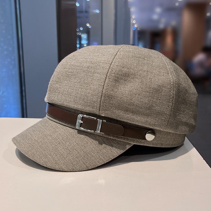 Autumn and winter solid color decorative British temperament duck tongue octagonal hat women's retro casual versatile leather standard beret