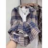Женская клетчатая рубашка-куртка с рукавами-фонариками 2025 - Свободная, Приталенная, Повседневная для Осени/Зимы