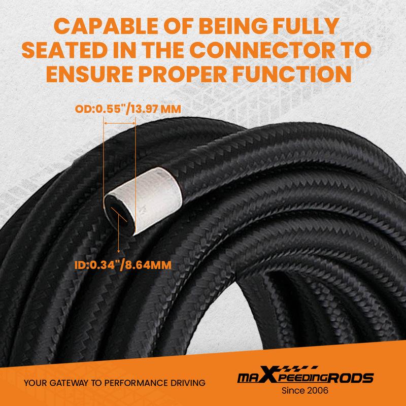 AN6 -6AN Fitting Stainless Steel Nylon Braided Oil Fuel Hose Line 16 Feet Kit Oil Hose Pipe + Fitting Hose End