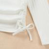 Girl's Long Sleeved Elastic Tight Fitting T-shirt with Side Waist Decoration Bow Girl's White Round Neck Top