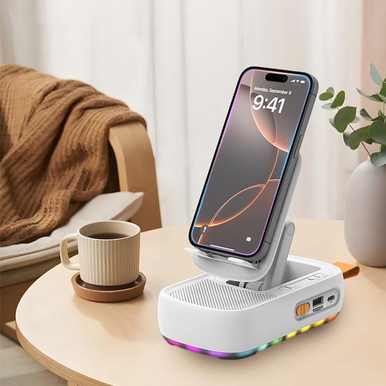 Подставка для сотового телефона с Bluetooth-совместимым динамиком, светодиодной подсветкой, складная вращающаяся настольная подставка, беспроводной динамик с картой памяти TF для планшетов Samsung
