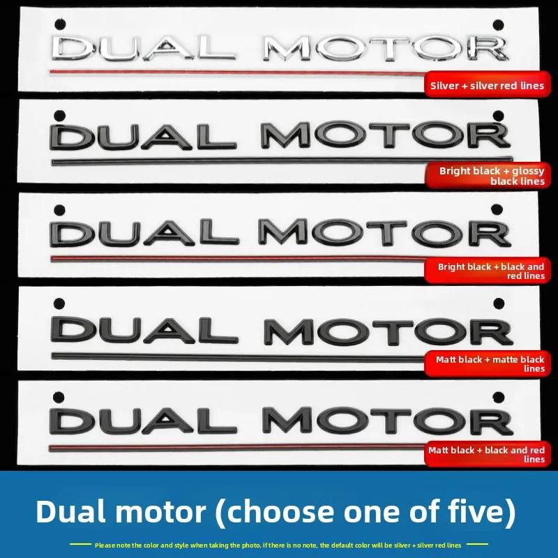 DKRSE1 3d ABS Chrome Black Red Logo Dual Motor Emblem Letters Car Trunk Badge For Tesla Model Y 3 X S Dual Motor Sticker Accessories