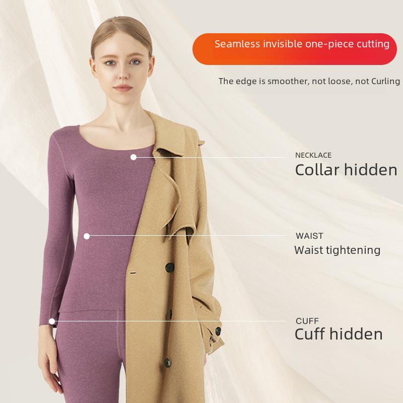 Женский термобелье, не раздражающее кожу: Двусторонний немецкий бархат, бесшовный круглый вырез, облегающий крой, на осень/зиму.