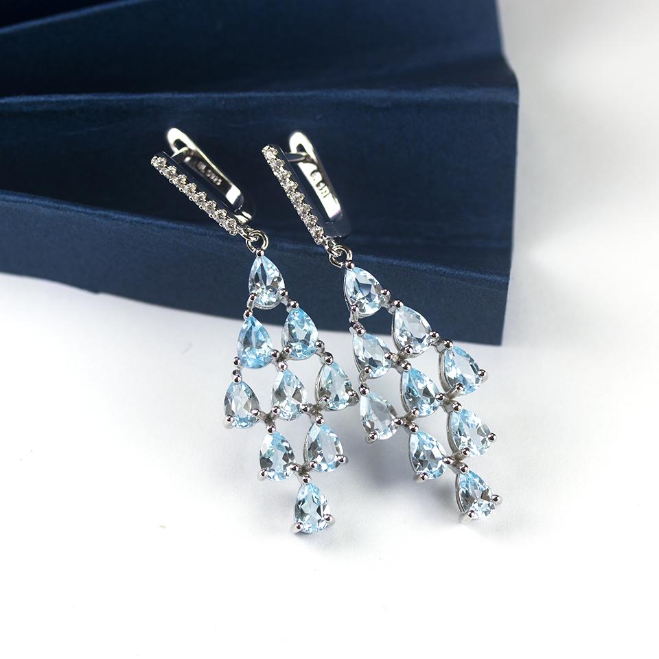 100% Natural Sky Blue Topaz Dangle Earrings 925 Sterling Silver 9.0ct Gemstone Fine Jewelry for Women Wife Gift Elegant