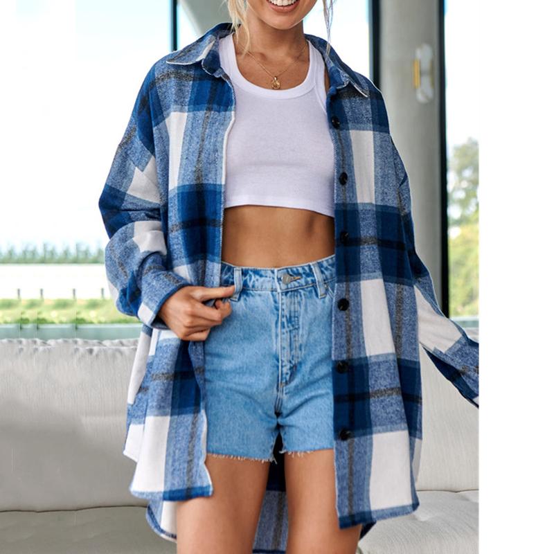 GMXIA Женская мода, повседневные клетчатые принты, осенне-зимние кардиганы с длинными рукавами, пальто