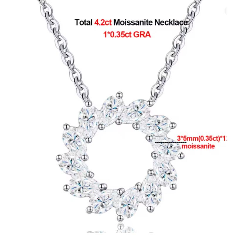 S925 Sterling Silver 4.2CT Pear Marquise Moissanite Necklace, Lab Grown Diamond Pendant, Elegant Luxury Fine Jewelry Gift for La