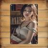 Красивая азиатская девушка читает книгу Металлическая жестяная вывеска Винтажный стиль Портрет из библиотеки Настенное искусство Декор Водонепроницаемый Ржавчиностойкий Металлический Пост