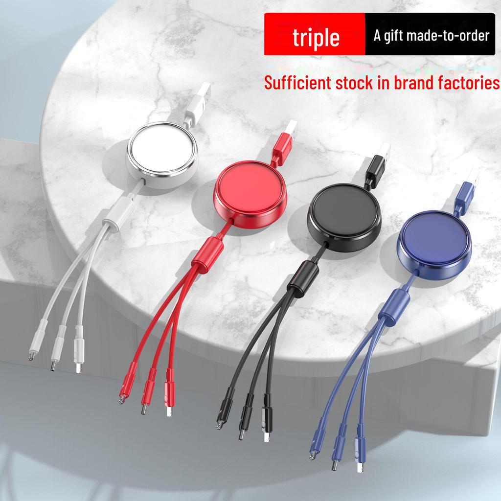 Кабель 3-в-1 с выдвижной конструкцией для быстрой зарядки и настраиваемым хранением, кабель для передачи данных 3A «один к трем»