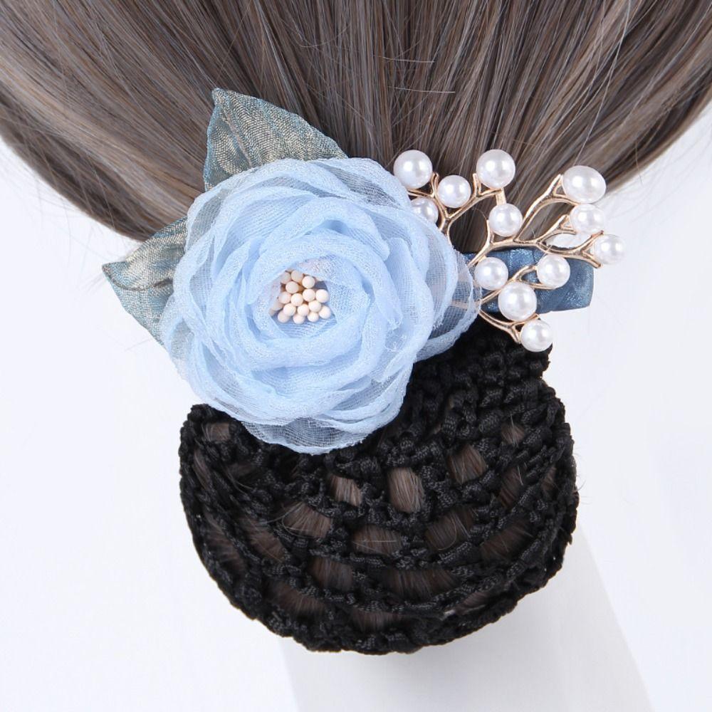 Korean Style Pearls Crochet Bun Net Bun Snood Rose Lace Hair Net Office Lady