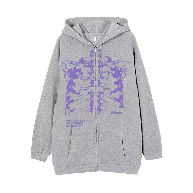Dark Skull Graphic Zip Up Hoodie Gothic Streetwear Loose Fit Men Women Teens