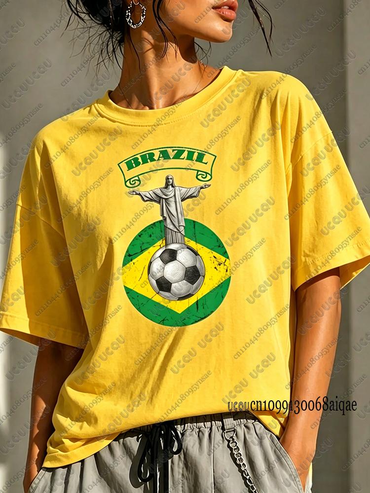 Brazil Classic Jesus Pattern T-shirts For Women Summer Hot Sale Polyester Short Sleeve Tees Breathable Sports Tees Couple Y2K Tops