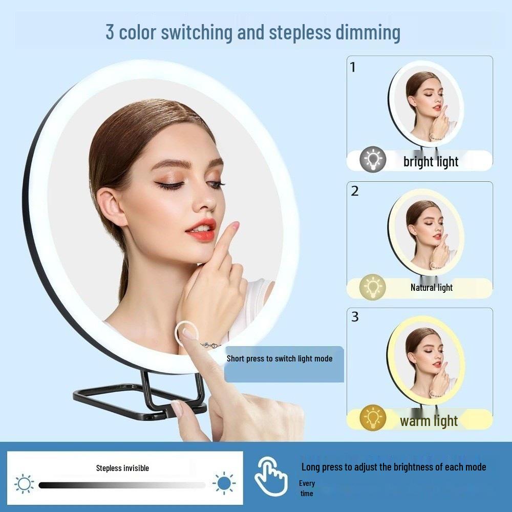 6-Inch Rechargeable LED Magnifying Fill Light: 360° Rotating Stand with 10x/20x/30x Magnification & Makeup Mirror
