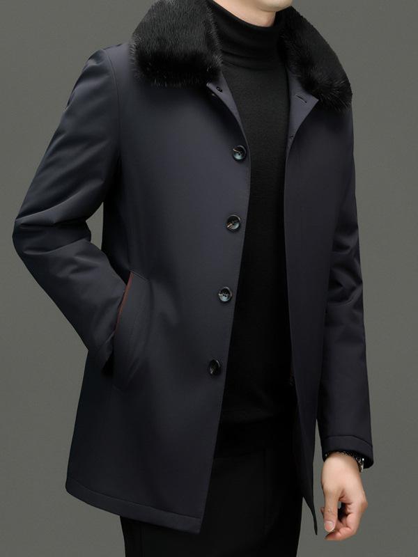 Мужская зимняя утолщенная пуховая куртка 2025 года с воротником из кроличьего меха - Ветрозащитная для мужчин среднего возраста