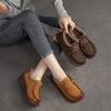 Johnature Flats Retro Round Toe Loafers Genuine Leather Comfortable Plush Warm Women's Slip-on Shoes