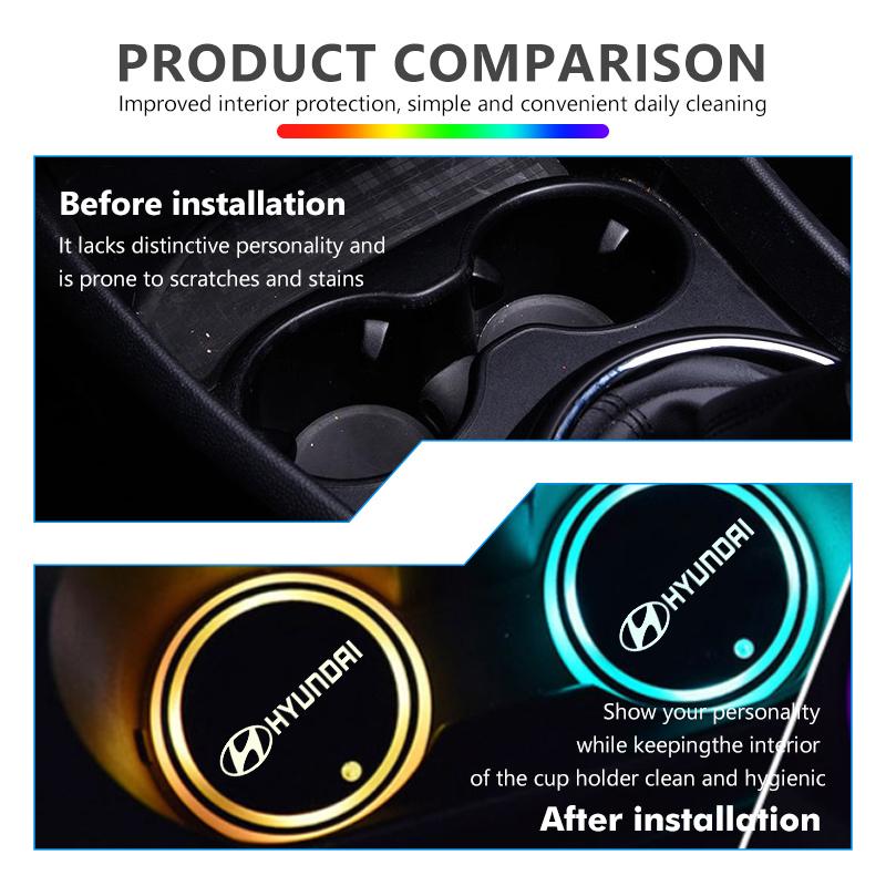 Car Luminous Water Coaster Colorful Atmosphere Light Cup Mat For Hyundai NLINE I30 I20 Venue Tucson Kona IX35 I40 IX20 Tiburon RR9
